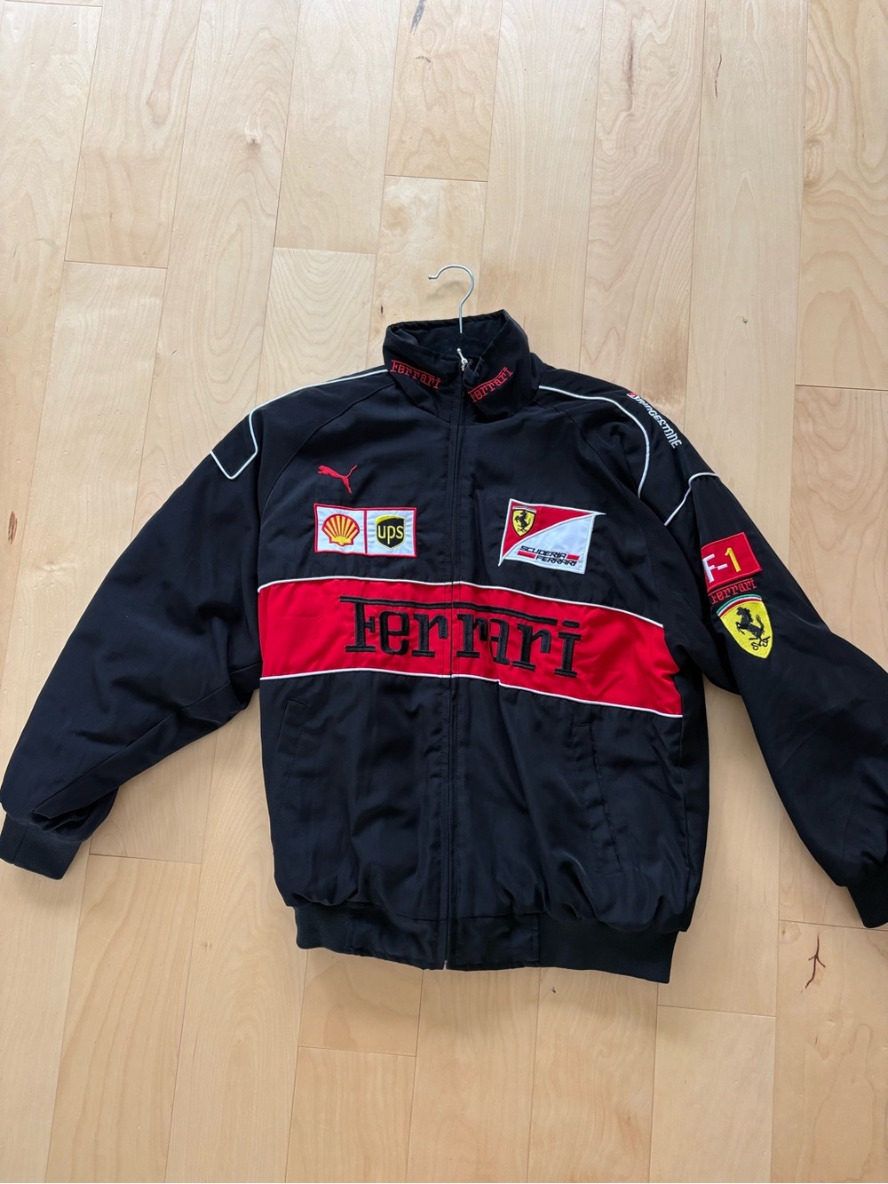 Ferrari Black Jacket with Red Chest Stripe and Patches